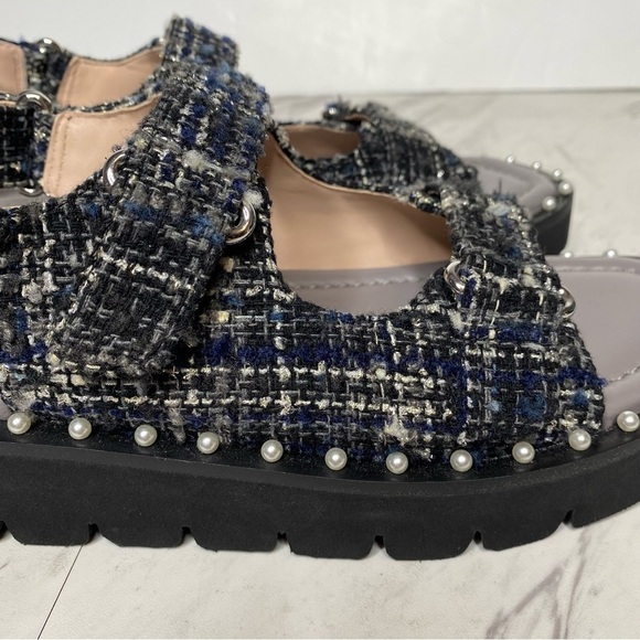 New! Stuart Weitzman Zoe Lift Embellished Tweed Sandal 8 1/2 B - Picture 8 of 14